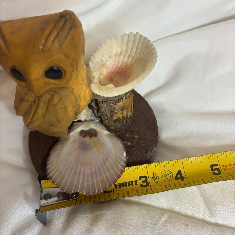 Handcrafted Owl and Seashell Art Piece - Brown and Cream